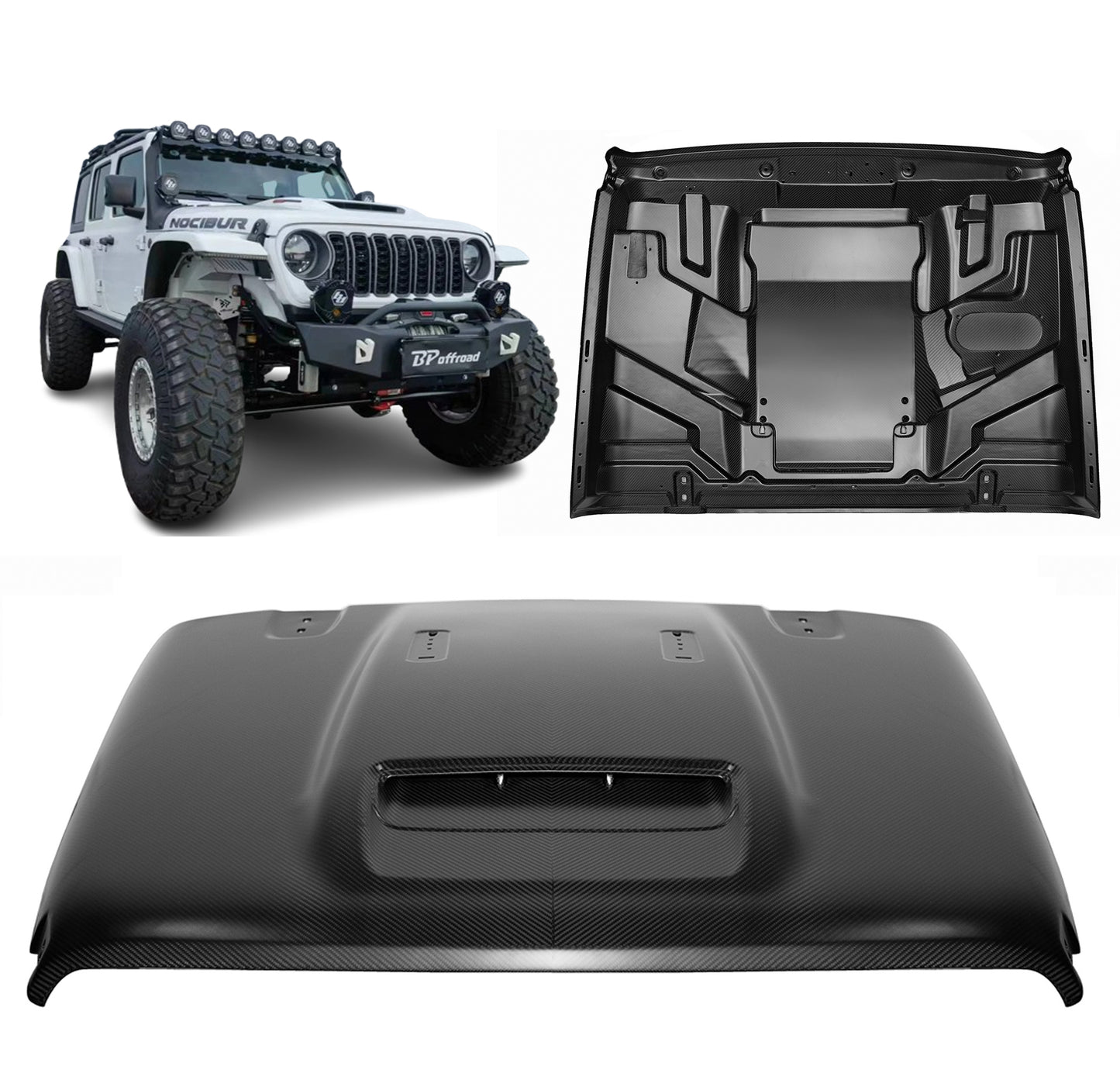 Dry Carbon Fiber Hood with Functional Air Vents for Jeep Wrangler JL2.0T/JT3.6L/392