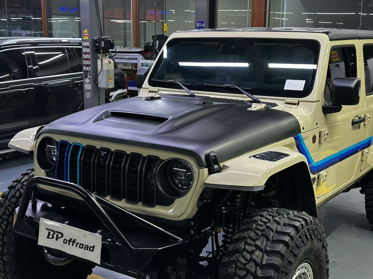 Dry Carbon Fiber Hood with Functional Air Vents for Jeep Wrangler JL2.0T/JT3.6L/392